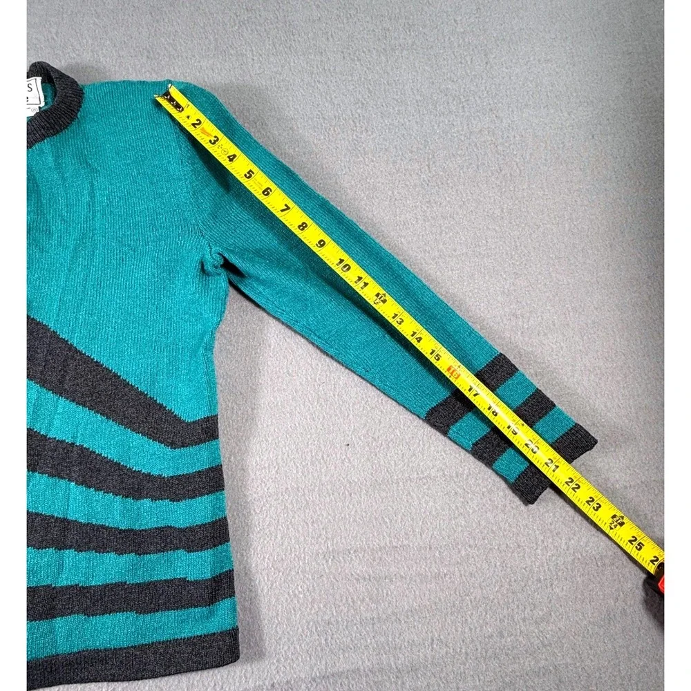 VTG 80s Don Sayres Wellmore Cardigan Wool Rayon USA Teal Gray Womens M Americana - Picture 8 of 9